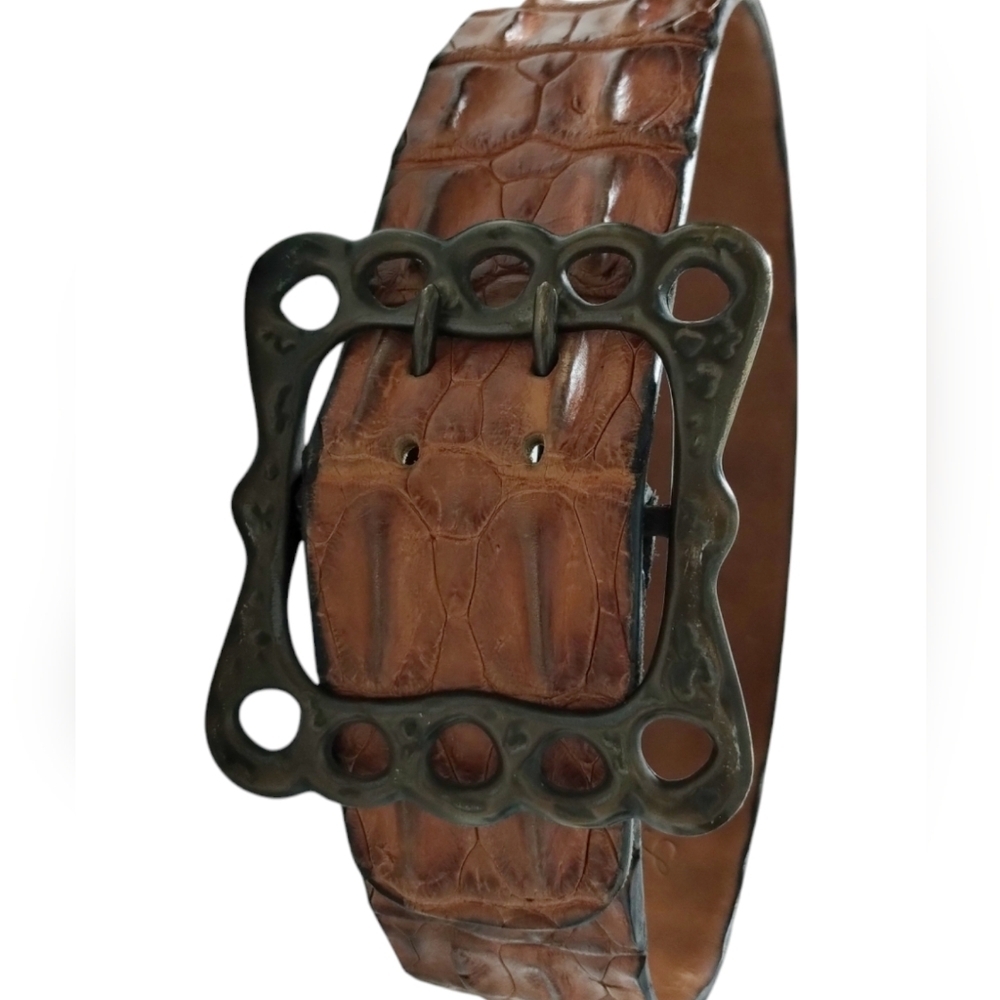 SAVANNAH Australia Brown Genuine Croc Leather Chunk 30" Belt w/4" Buckle  Luxury